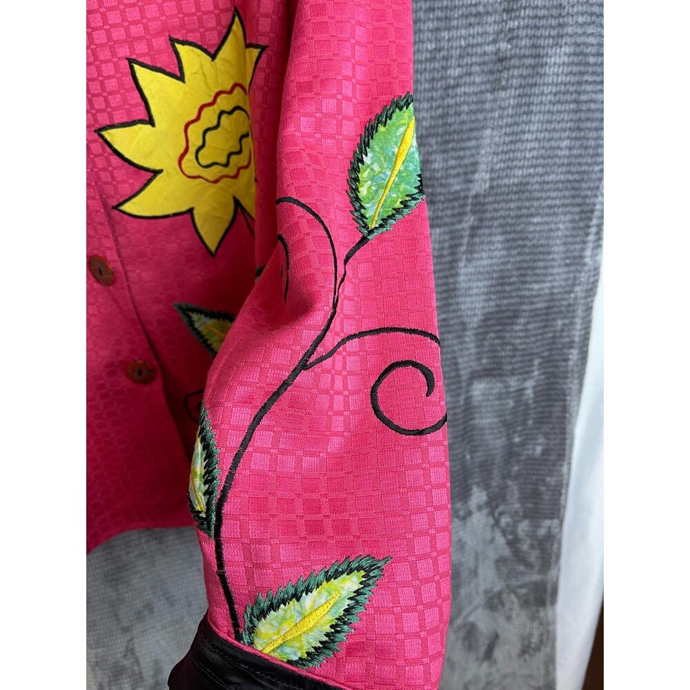 Embroidered Appliquéd Floral Blazer Jacket Womens Pink Art To Wear Statement - Picture 6 of 8